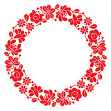 Kalocsai red embroidery in circle - Hungarian floral folk pattern