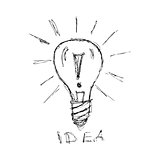 Hand drawn pen and ink style illustration of a light bulb