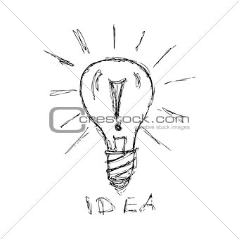 Hand drawn pen and ink style illustration of a light bulb
