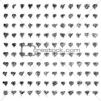 Hand drawn pen and ink style illustration of hearts
