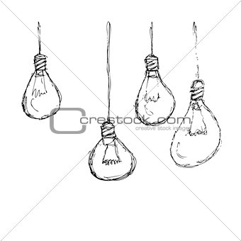 Hand drawn pen and ink style illustration of lightbulbs
