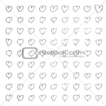 Hand drawn pen and ink style illustration of hearts