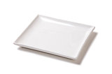 White empty rectangular plate of porcelain on a white background