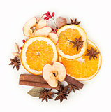 Christmas spices and dried orange sliceson