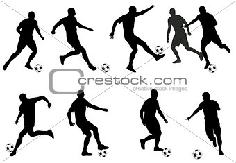 soccer players detailed silhouettes set