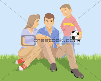 Young family on the grass