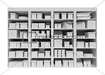 Mall shelves with boxes  isolated on white background