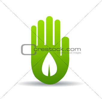 Green hand with green leaf