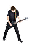 young man with an electric guitar. Isolated