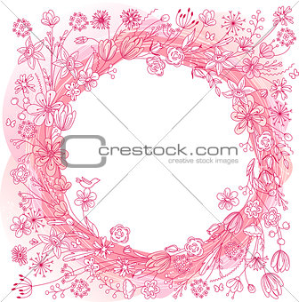 Pink wreath with stylized flowers