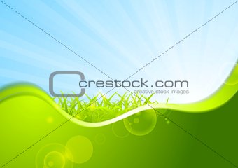 Summer background with wave and grass