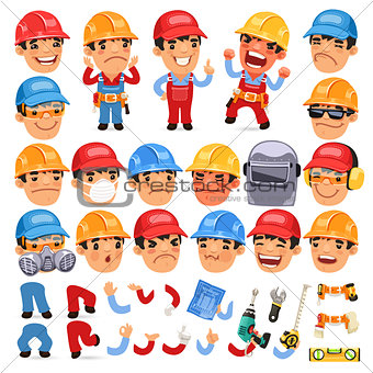 Set of Cartoon Worker Character for Your Design or Aanimation