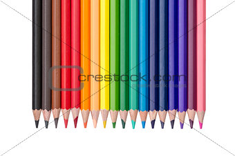 row of colored pencils isolated on white
