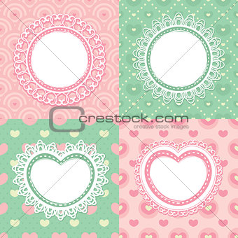 Set of lace frames with circles and hearts