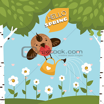 Greeting vector card with a cute bird
