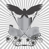 background eagle on shield with swords and flowers
