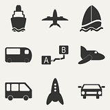 Flat in black and white concept mobile application trasports icons