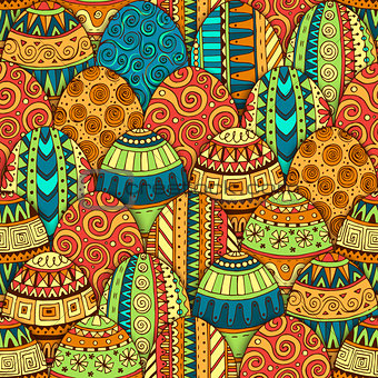 Hand-drawn doodle vector Easter seamless pattern.