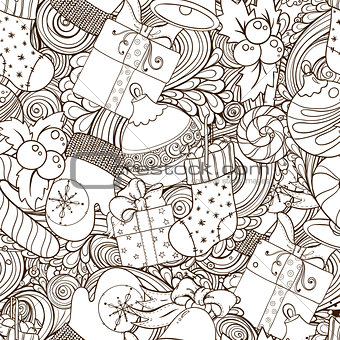 Winter icons vintage seamless pattern.