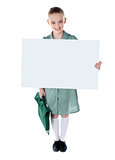 Cute school girl with an advertising board