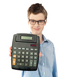 Young boy showing digital calculator