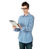 Boy holding electronic tablet