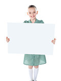 Pretty girl holding blank white poster