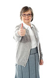 Old lady showing thumbs up gesture