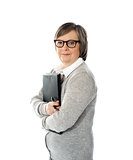 Aged woman holding business documents