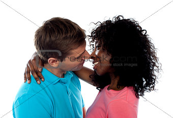 Romantic couple kissing each other