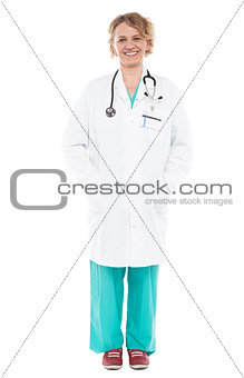 Full length portrait of experienced female doctor