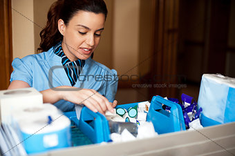 Pretty female housekeeper busy working