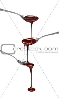 hot chocolate pouring stream with a spoon on a spoon on a white 
