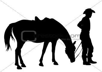 cowboy wit his horse silhouette