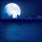 abstract background with silhouette of Tallinn and moon