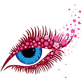 Female blue eye with small pink sakura flowers