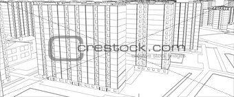 Wire-frame buildings. Vector
