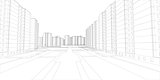 Wire-frame buildings and street. Vector