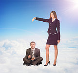 Office Girl Pointing Businessman Sitting on Clouds