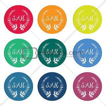 Colorful sale tags with laurel wreath