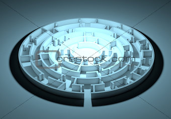 Dark round maze with an illuminated center
