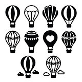 Hot air balloon and clouds icons set