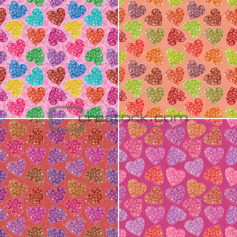 Set of valentine hearts seamless patterns