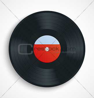 Black vinyl record disc with blank label in red