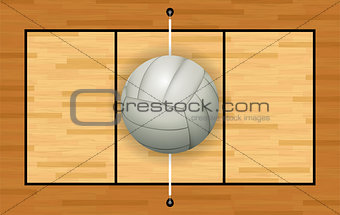 White Volleyball on Hardwood Court Illustration