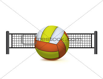 A Volleyball and Net Isolated on White Illustration