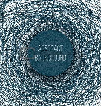 Abstract blue chaotic sketch lines background and circle banner with shadow