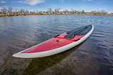 SUP paddleboard on lake shore