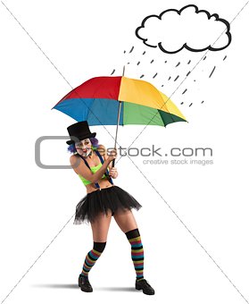 Clowns with rainbow umbrella