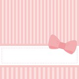 Vector card or invitation with stripes and sweet bow on cute pink background